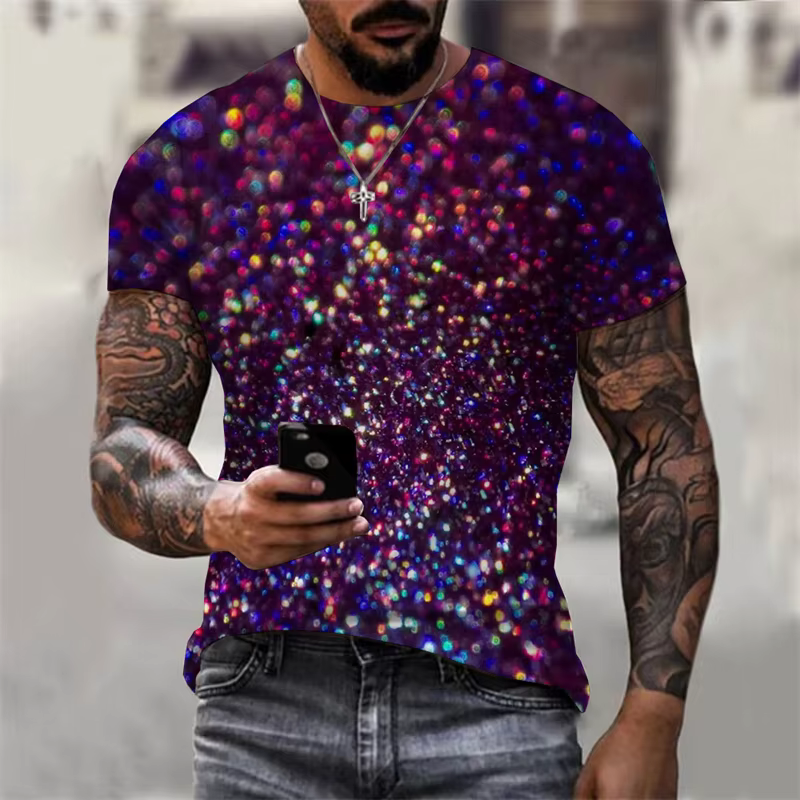 Flash Sequins Print T Shirt Men's Clothing Harajuku Streetwear Short Sleeve T Shirts Hip Hop Music Party Fashion Novel Tee Top