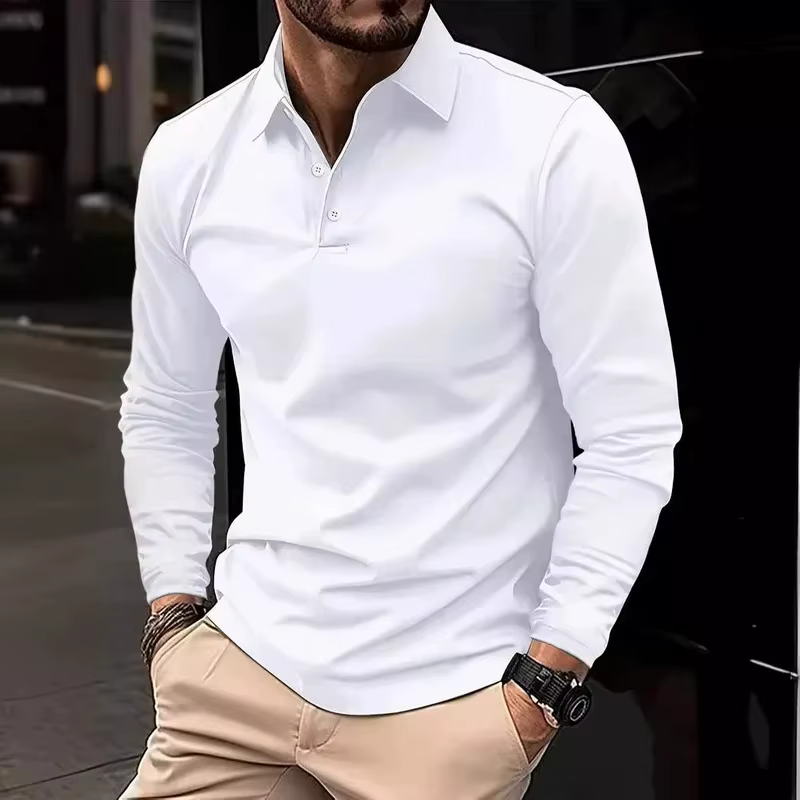 Classique hommes simple couleur unie revers polos printemps automne affaires loisirs voyage en plein air amis fête à manches longues hauts