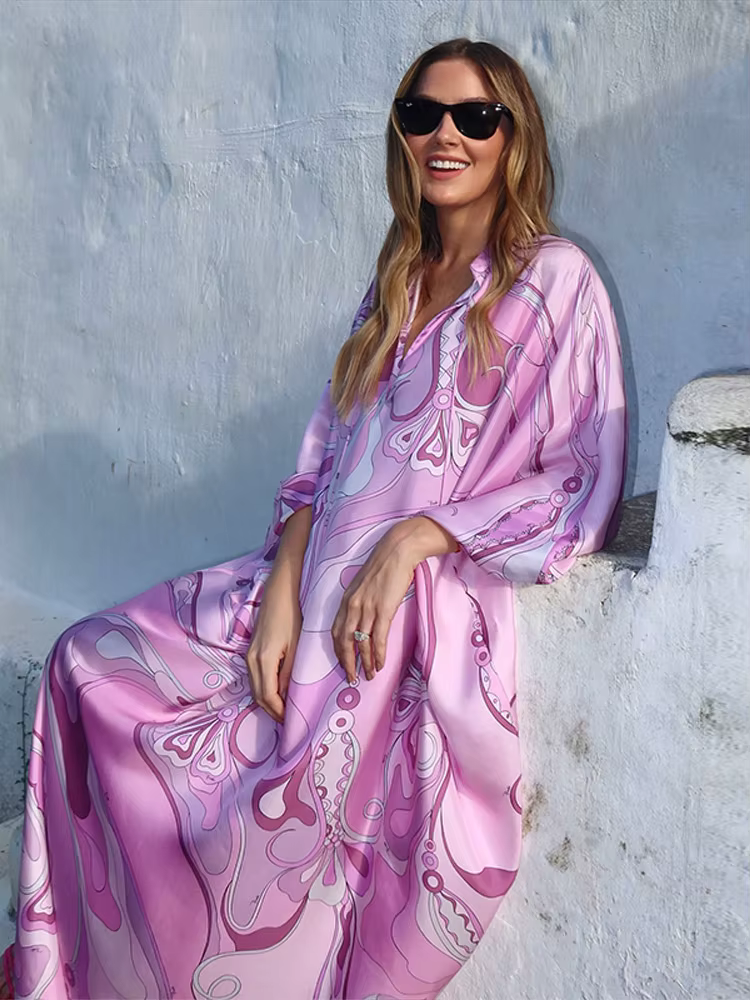 Robes surdimensionnées à manches chauve-souris imprimées numériques pour femmes