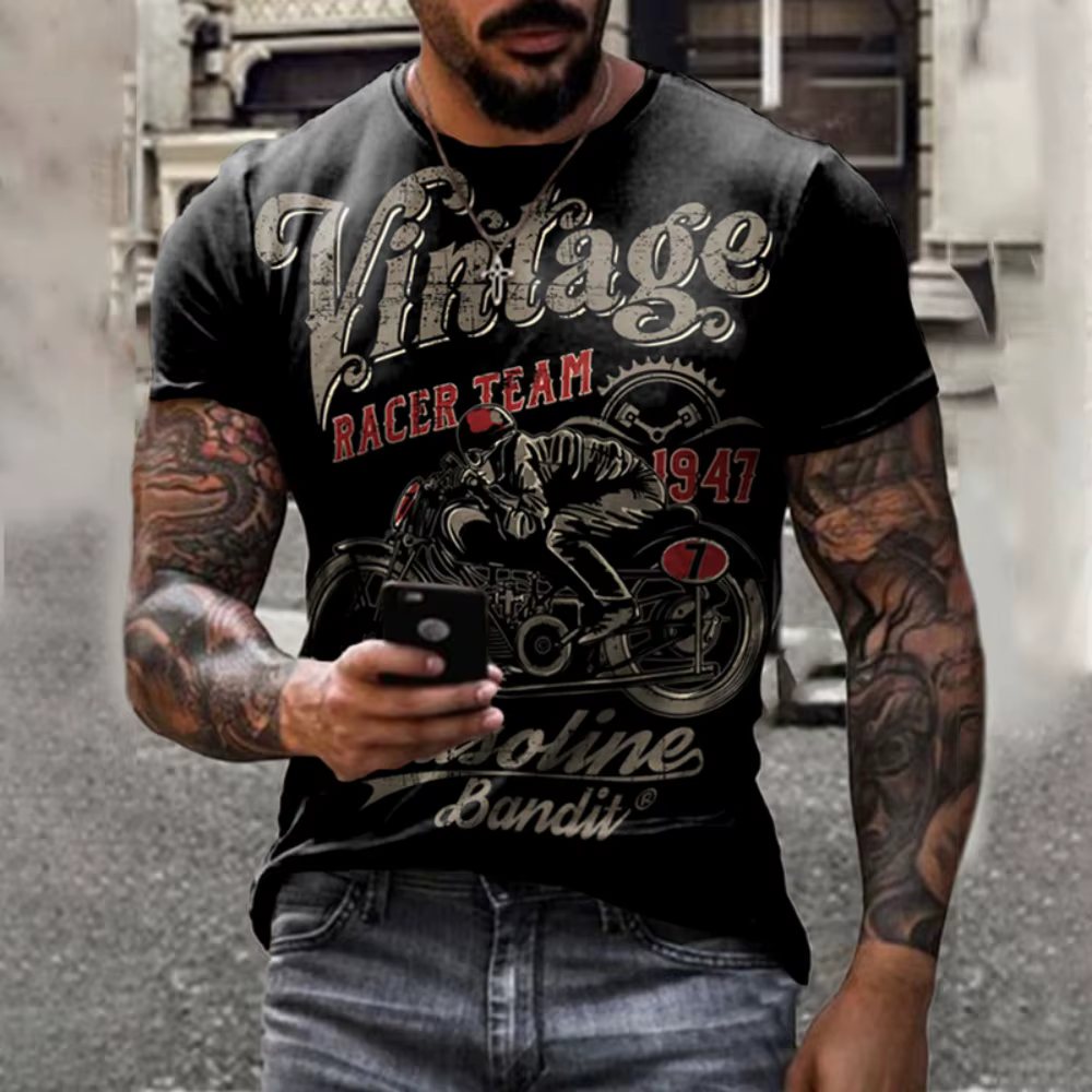 T-shirt de moto hommes impression 3D à manches courtes Vintage classiques