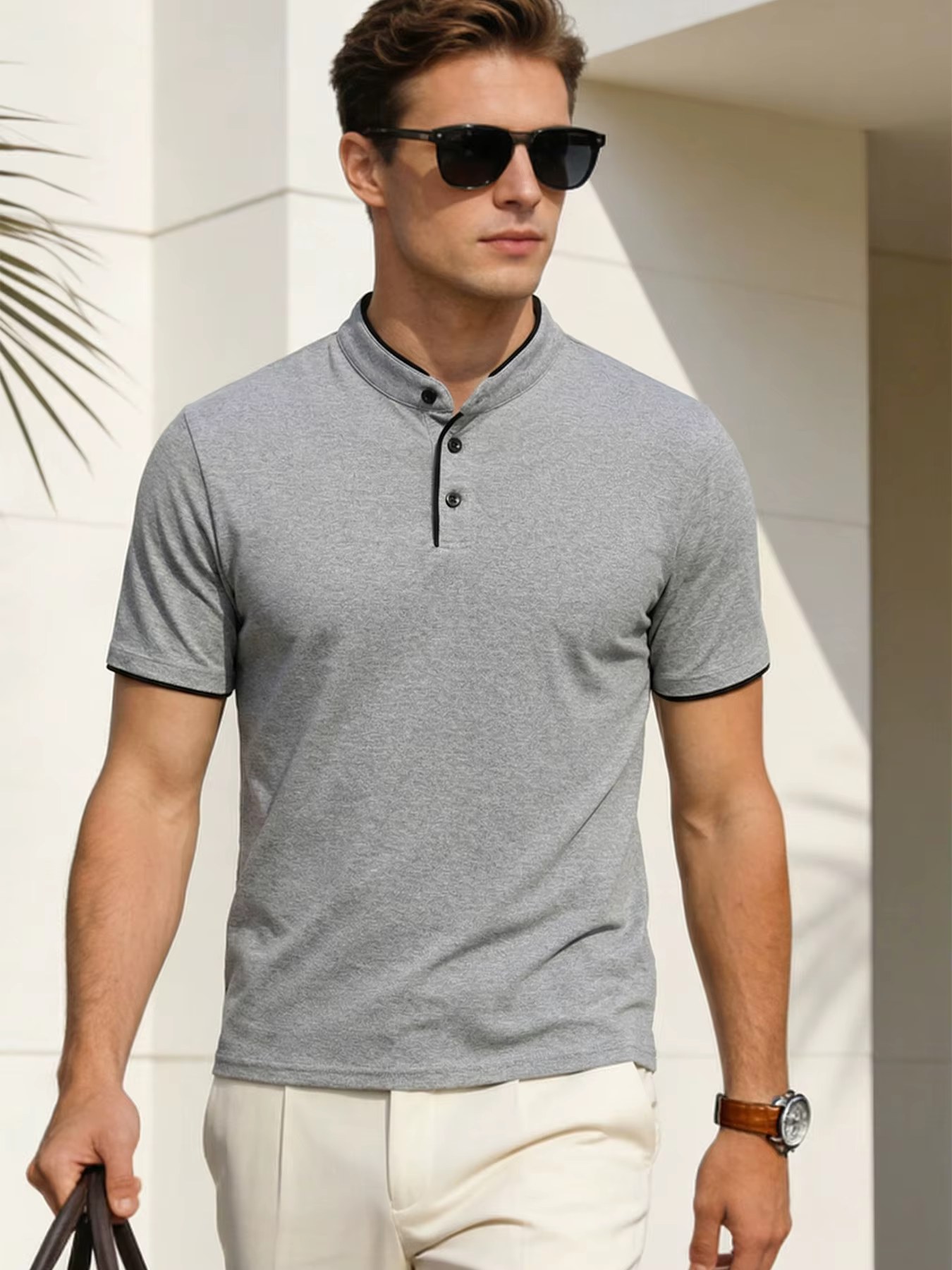 Polo pour homme à col mandarin de haute qualité