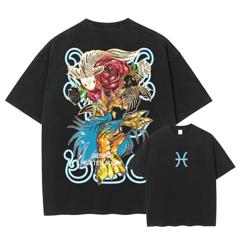 Anime Saint Seiya T-shirt zodiaque doré Shaka Saga Muu Shun Vintage lavé hauts t-shirts surdimensionné à manches courtes