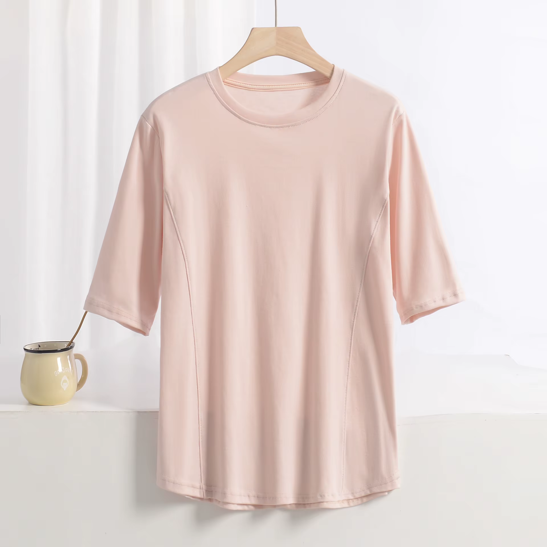 XL à 8XL grande taille t-shirts col rond T-shirt basique femme couleur unie demi manches été simple