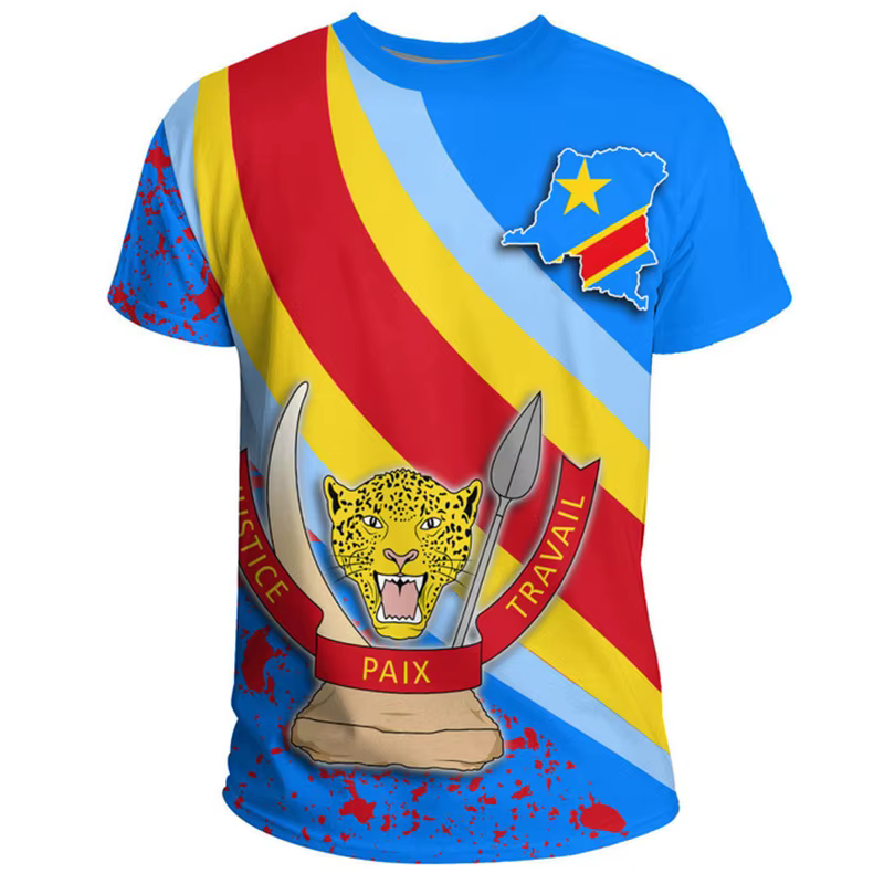 République démocratique du Congo drapeau impression 3D emblème National T-shirt été décontracté col rond t-shirts à manches courtes hauts