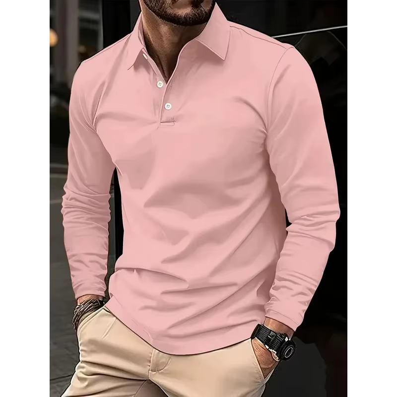 Classique hommes simple couleur unie revers polos printemps automne affaires loisirs voyage en plein air amis fête à manches longues hauts