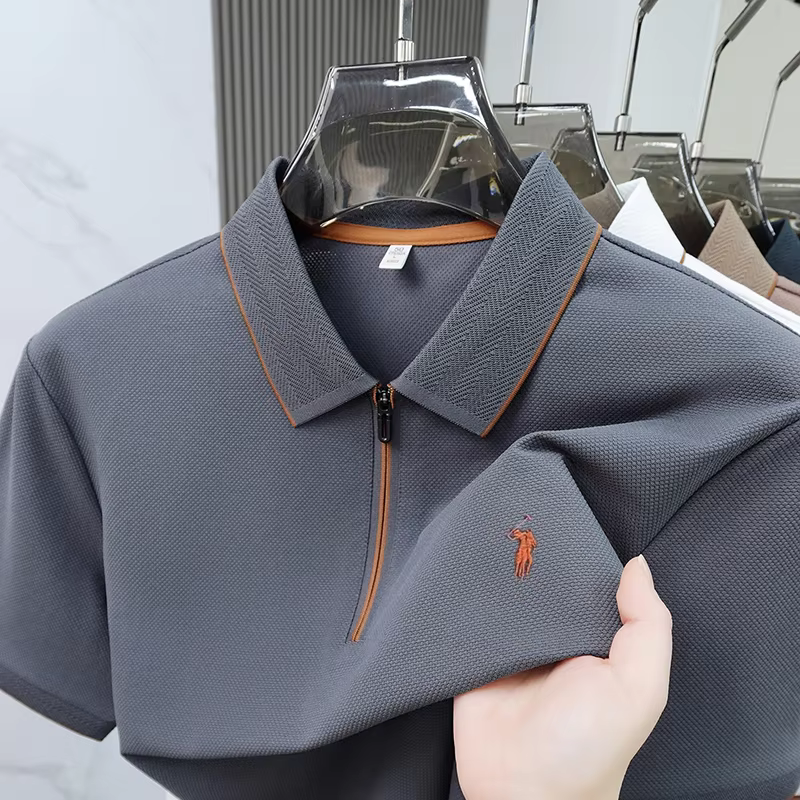 Polo brodé de luxe à manches courtes pour homme