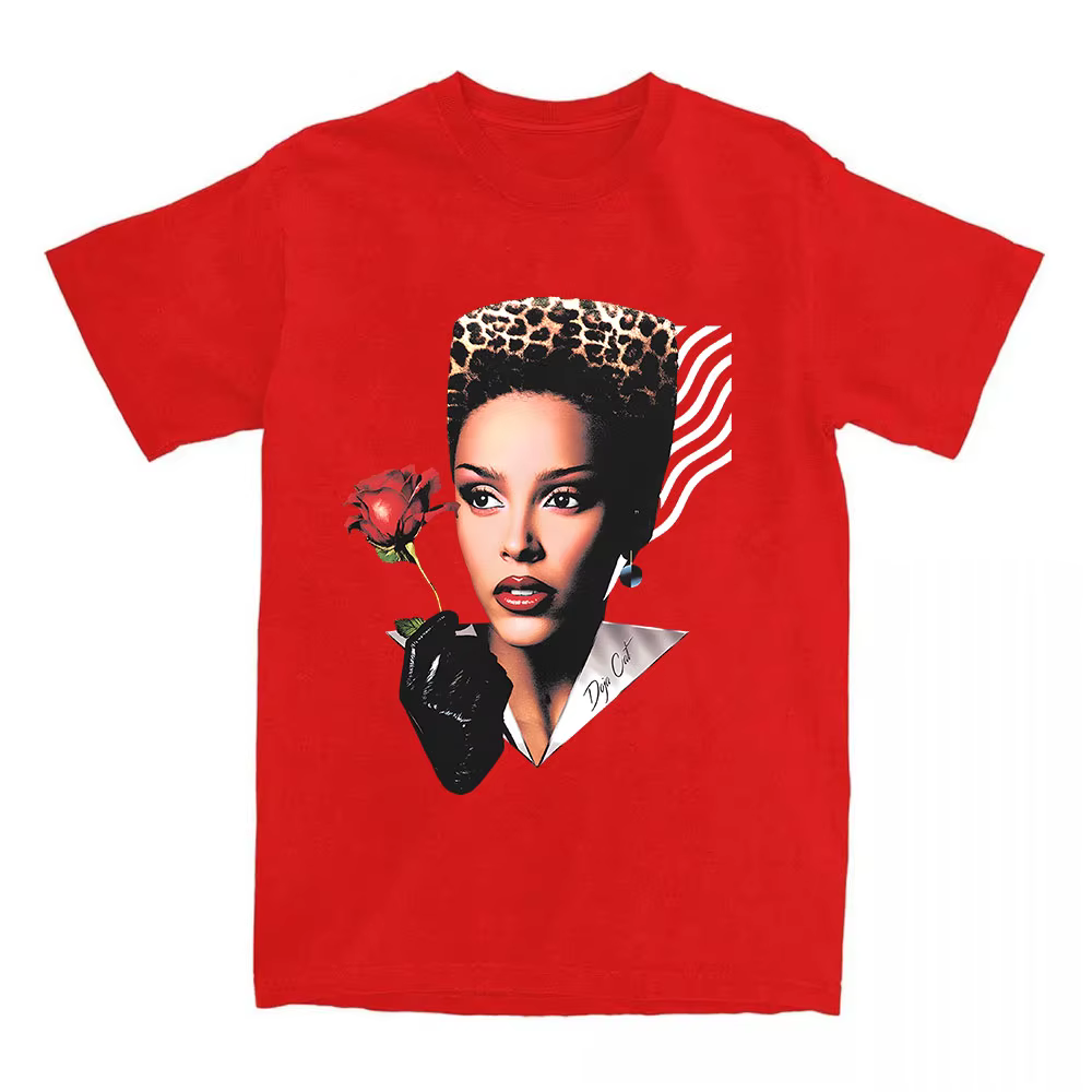 VIE GLAMOUR T-SHIRT Doja chat chanteur impression t-shirts à manches courtes coton femme