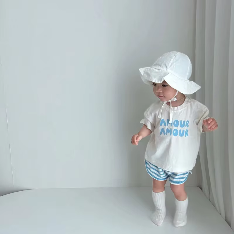 Bébé à manches courtes t-shirt garçon filles mignon Simple lettre impression
