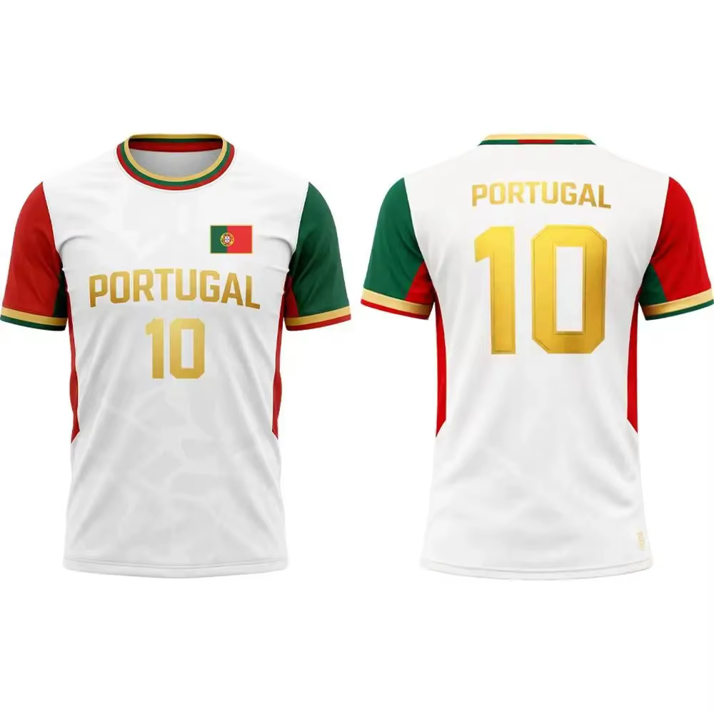 T-shirt de football du Portugal, édition couleur, impression 3D, respirant, séchage rapide, style familial pour enfants et adultes, entraînement en plein air, sport, fitness
