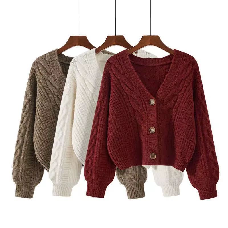 Cardigan court à manches longues et col en v pour femme
