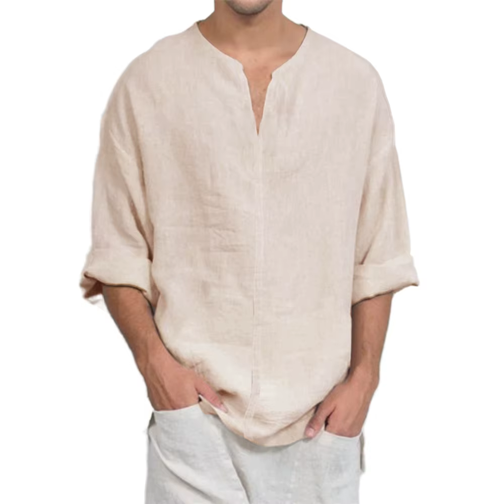 T-shirt à manches longues et col en v pour hommes