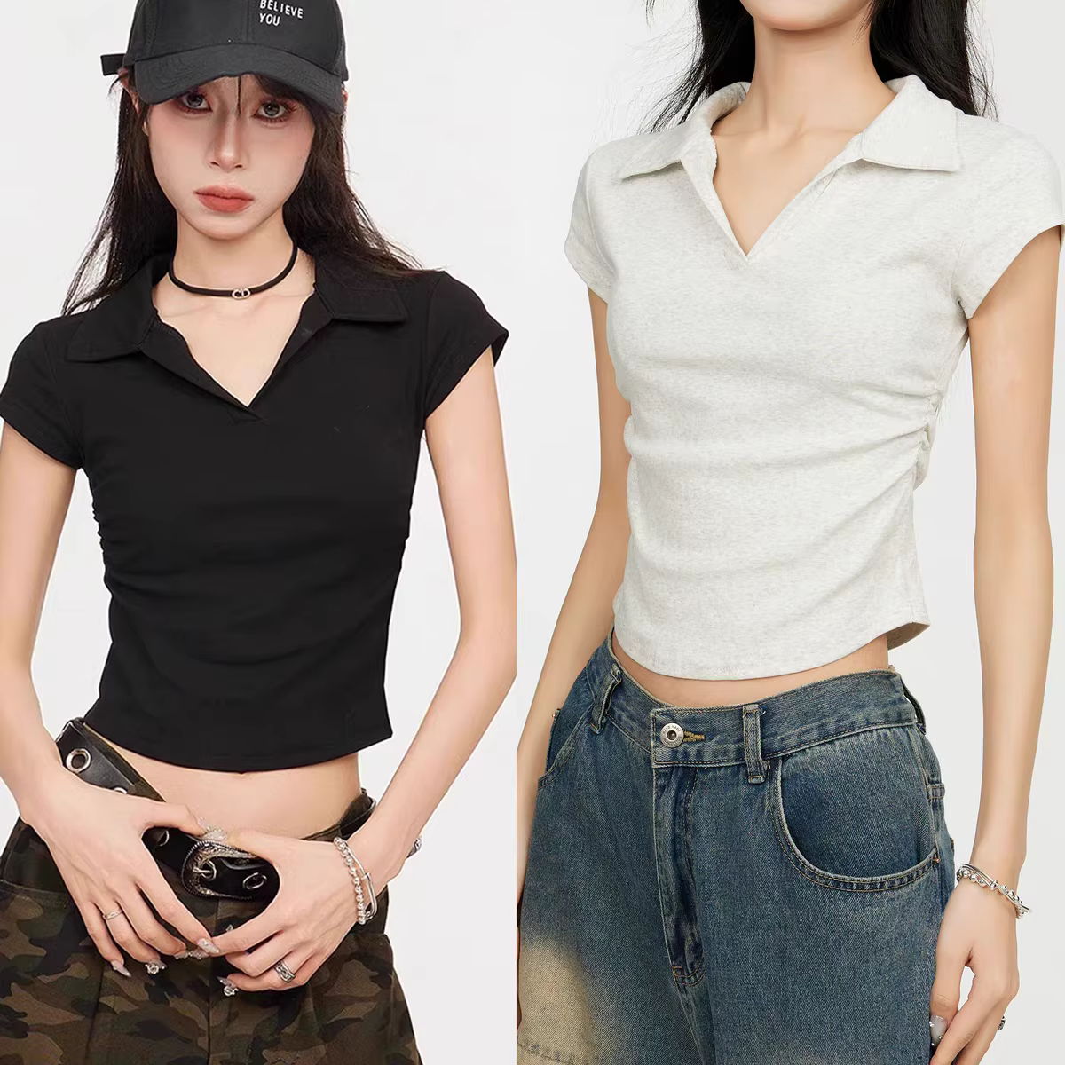 Coton été Sexy femmes t-shirt maigre mince basique solide haut court à manches courtes Polo