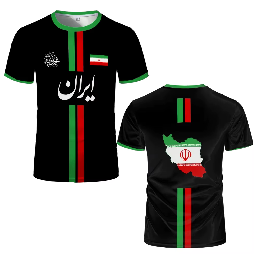 T-shirt avec carte de l'Iran pour hommes et femmes, drapeau iranien, calligraphie persane, uniforme d'équipe de football, mode sportive décontractée d'été