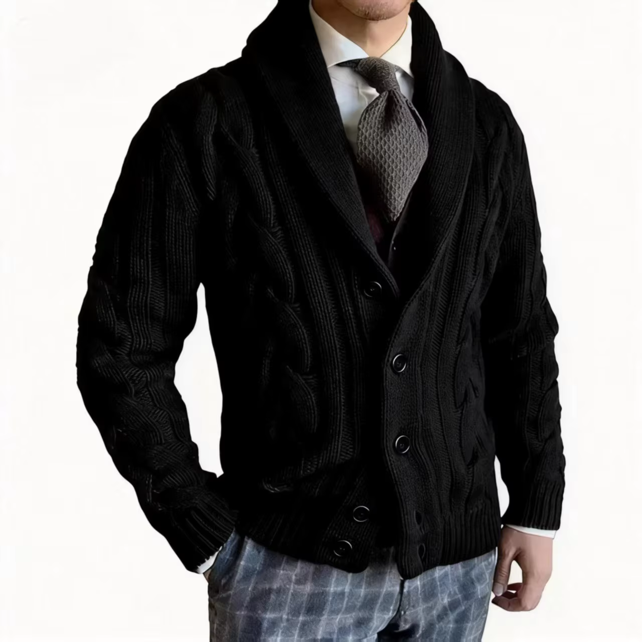 Nouveau cardigan tricoté automne/hiver 2026 pour homme, pull polo à manches longues torsadé à motif floral