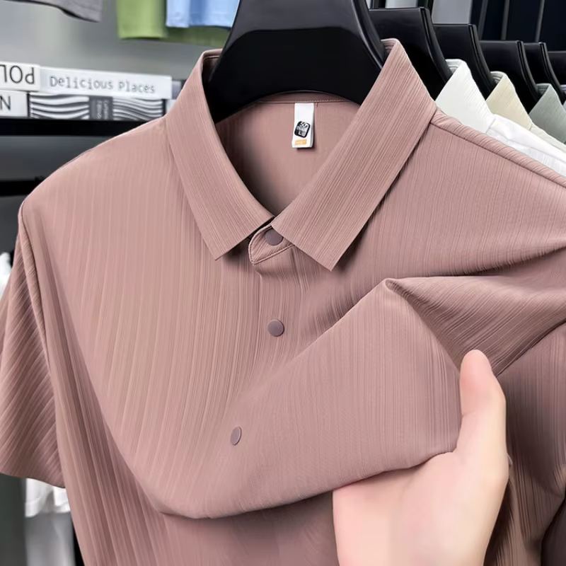 Polo de protection UV haut de gamme pour hommes – Conception texturée à rayures verticales