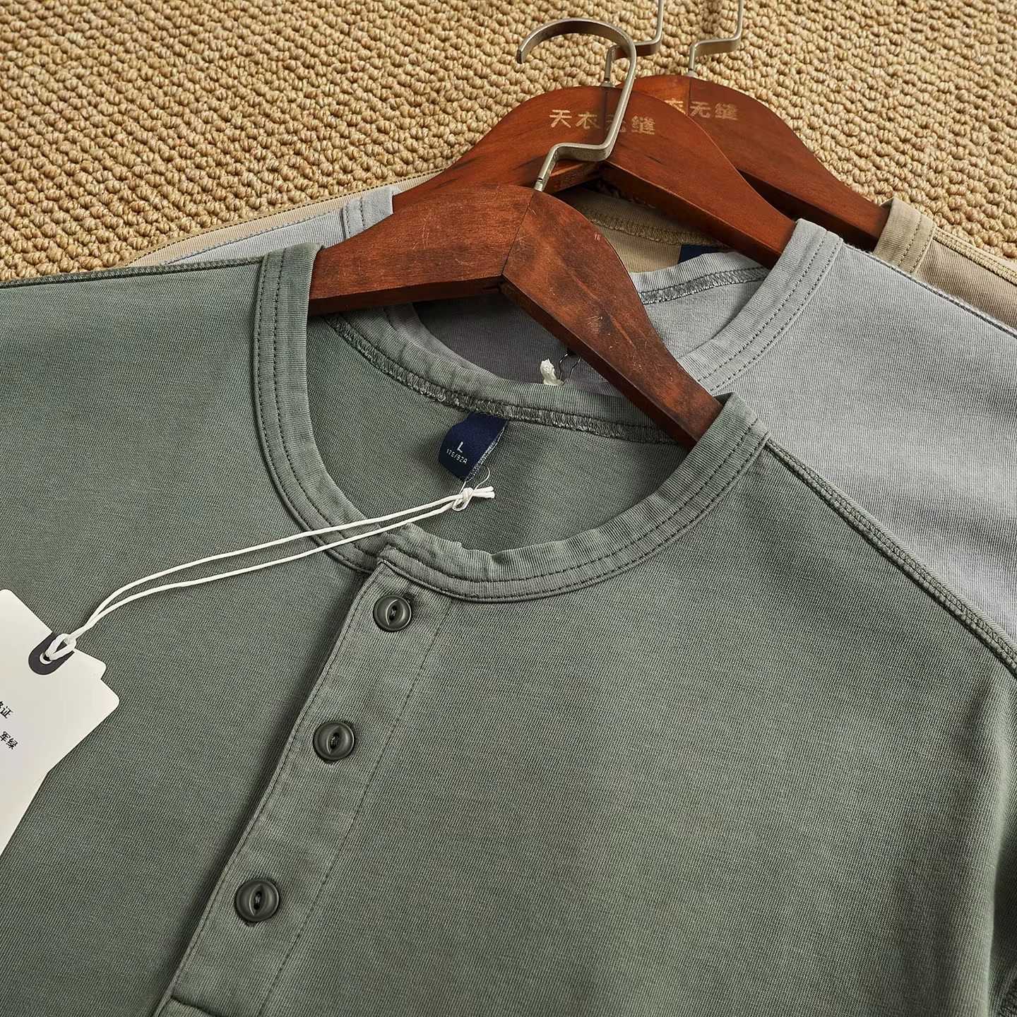 Chemise Henley rétro en coton pur