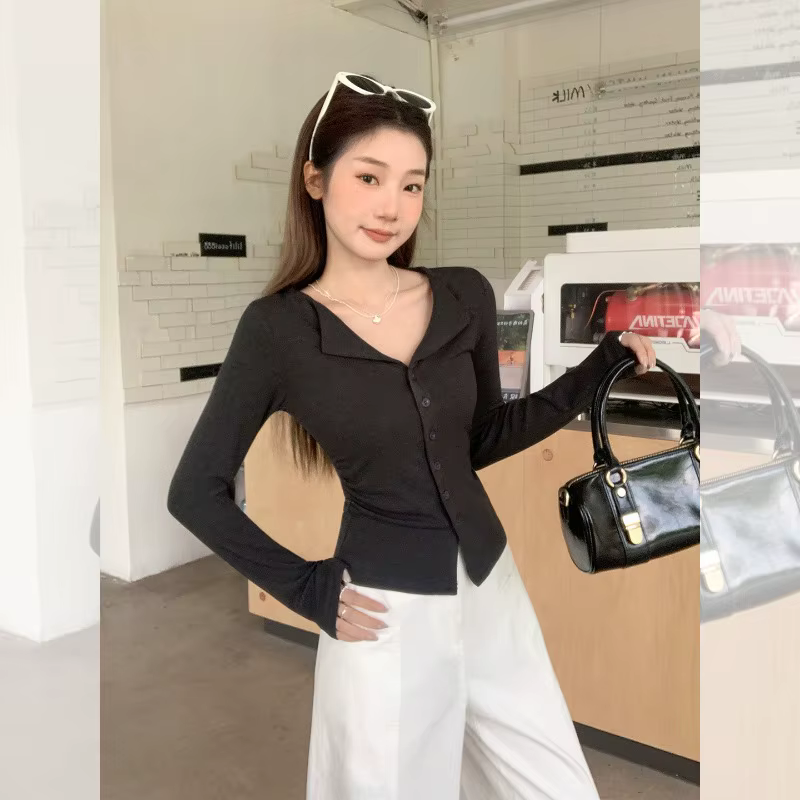 T-shirt à manches longues et col POLO pour femme
