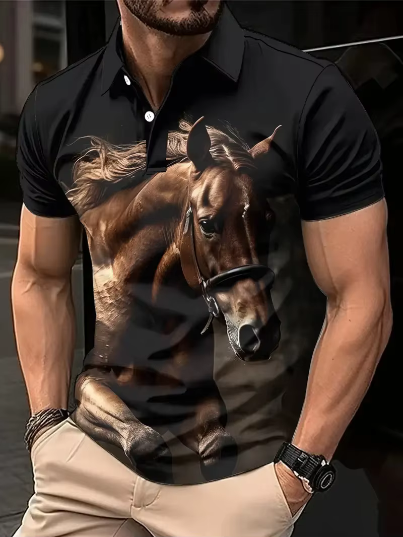 Polo graphique cheval Harajuku pour hommes