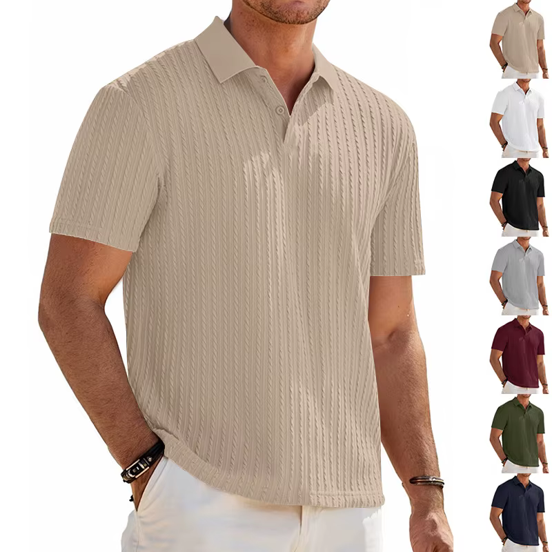 Polo à manches courtes boutonné en maille jacquard décontracté pour homme