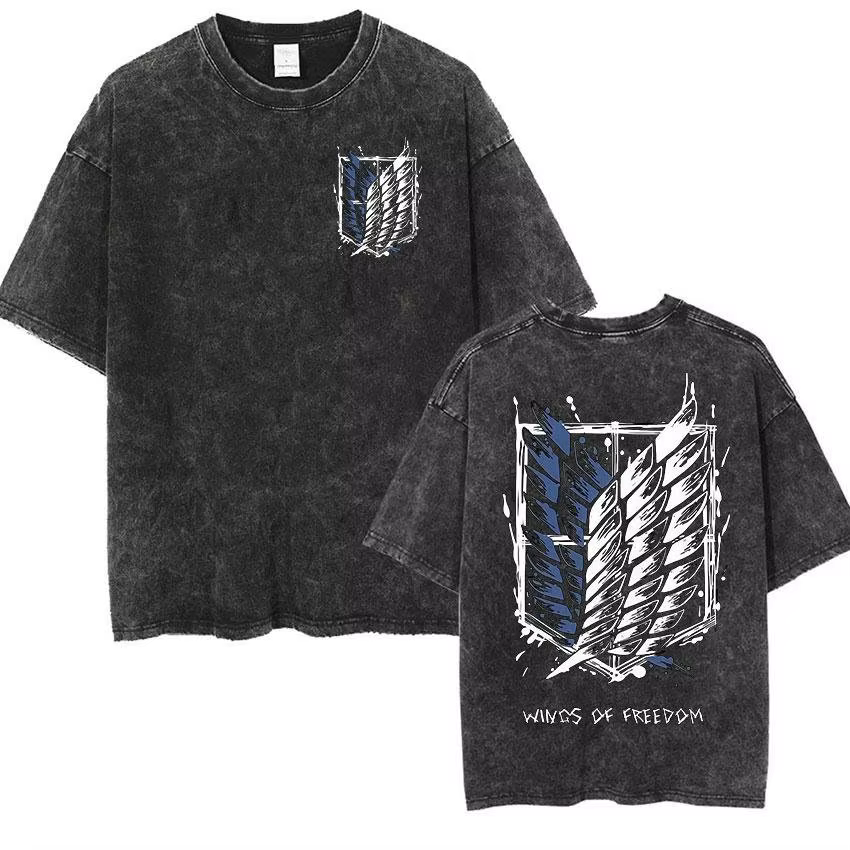 Nouveau T-shirt Oversize Vintage Lavé Homme et Femme 2026 – Motif L'Attaque des Titans – Streetwear Décontracté Y2K – Collection Été 2026
