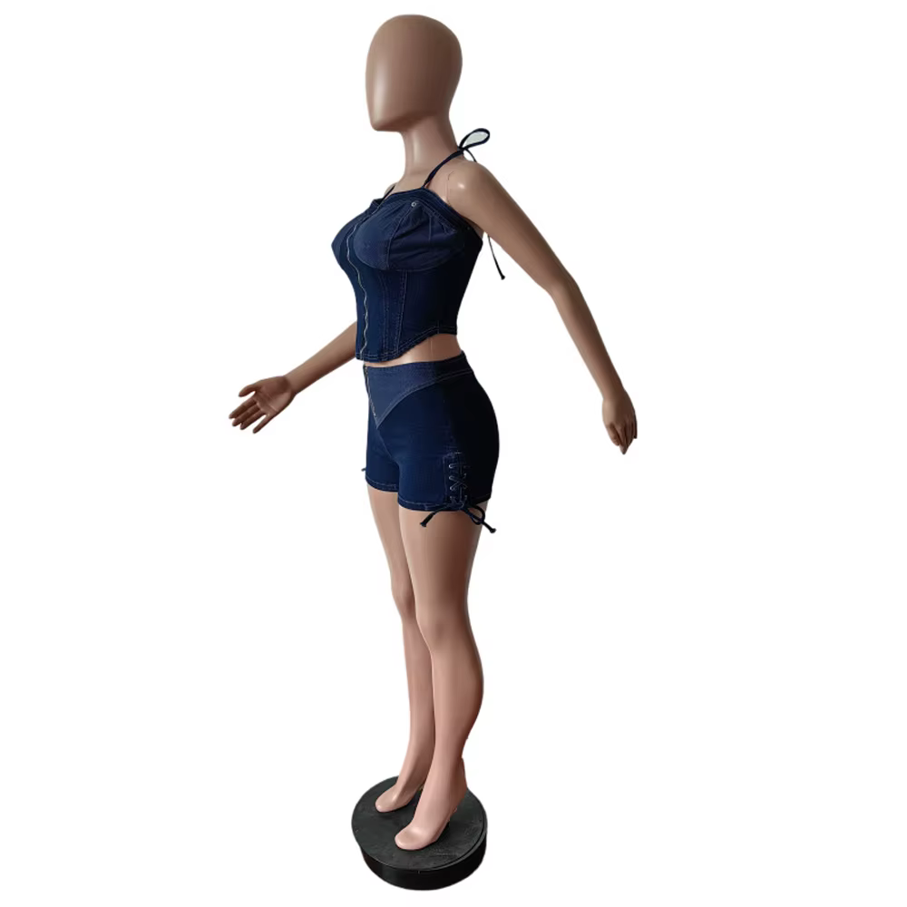 Sexy Jean tenues femme ensemble couture Denim Corset haut et Short costume Y2k décontracté été 2025 deux 2 pièces correspondant ensembles courts