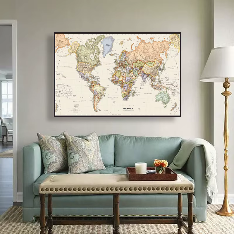 Affiche murale de carte du monde en anglais, tissu Non tissé sans cadre, peinture imprimée, image, fournitures scolaires, carte de voyage Vintage, 120x80cm
