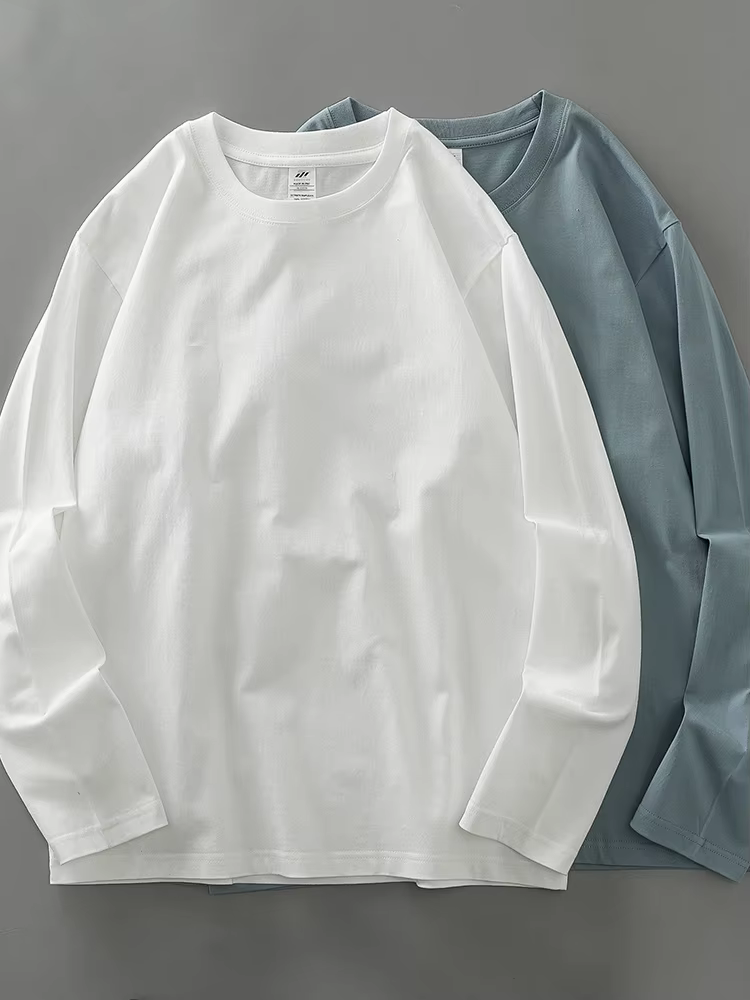 DUKEEN hommes 260G à manches longues t-shirts 2025 printemps pur coton couleur unie basique col rond maillot de corps