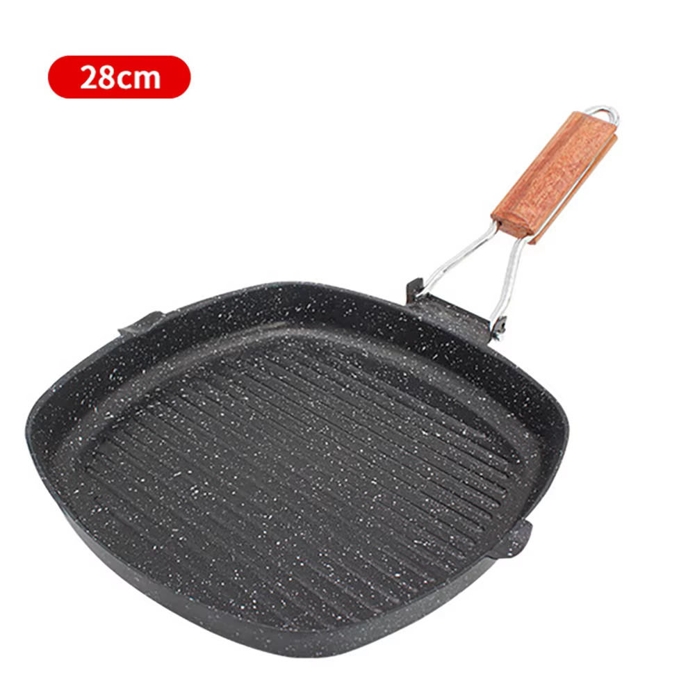 Poêle à steak pliante pour la maison, poêle astronomique plate rayée, poêle spéciale antiarina, cuisinière à induction à gaz pour la friture des steaks, extérieur
