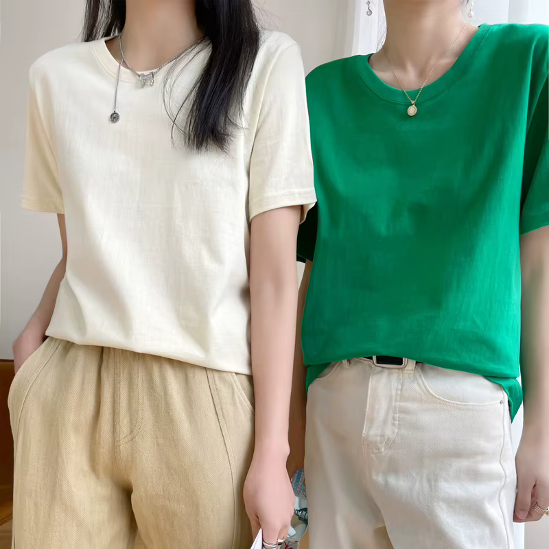 T-shirts pour femmes 2026 – Hauts décontractés en coton à manches courtes et col rond