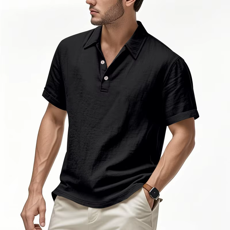 Chemise Polo Décontractée en Lin à Boutons pour Homme