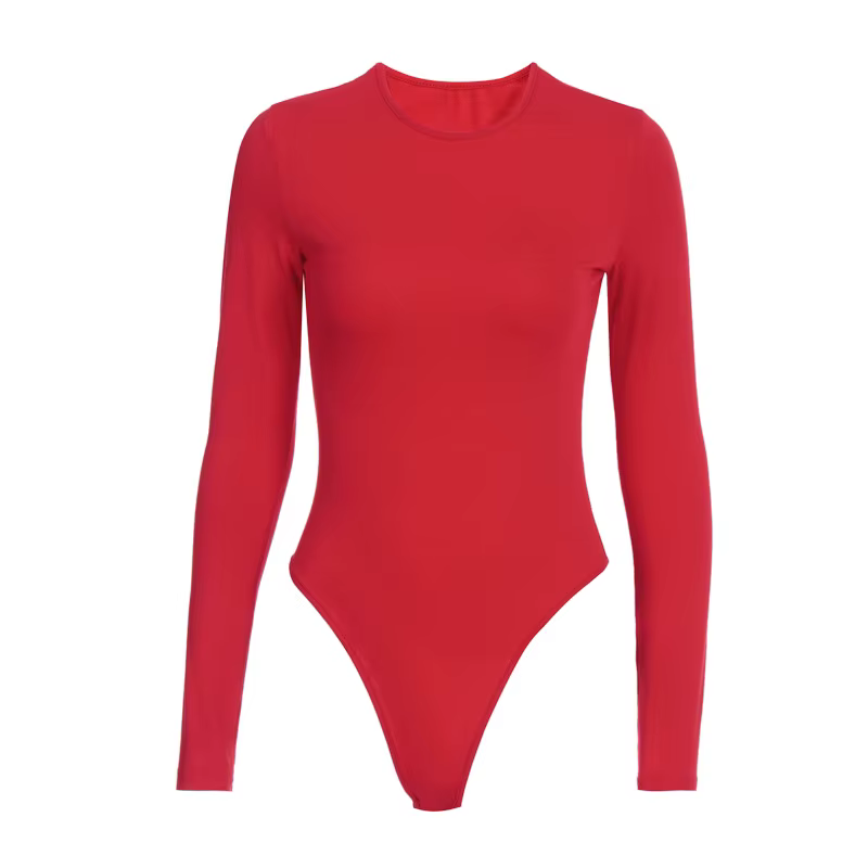 O cou à manches longues solide blanc Sexy Body femmes noir automne hiver corps haut gris décontracté dame Streetwear