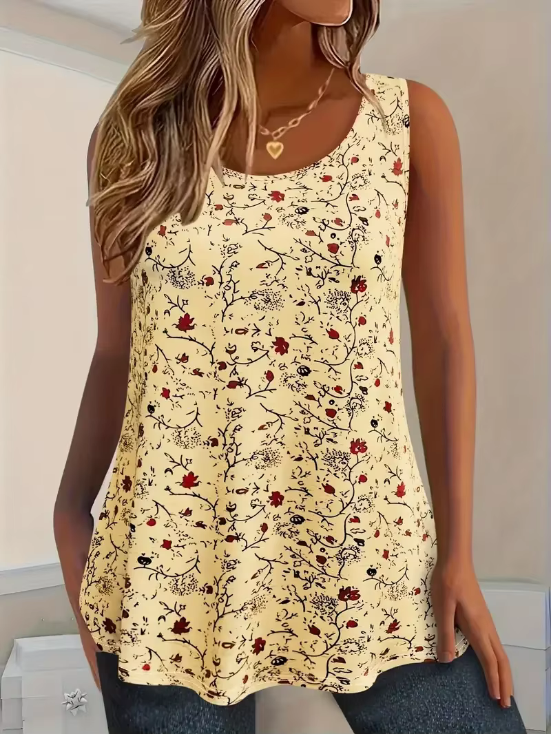 Grande taille 1XL-5XL femmes mode été petit imprimé fleuri débardeur dames décontracté sans manches col rond