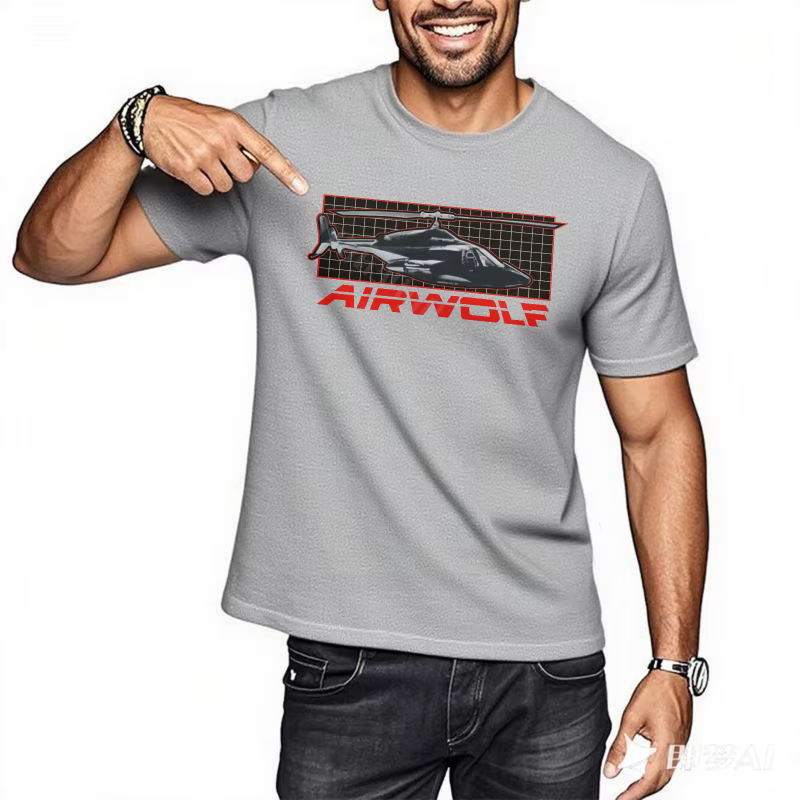 T-shirt hommes graphique coton t-shirt Airwolf Logo sur noir col rond mode t-shirt classique à manches courtes nouveaux Teeshirts