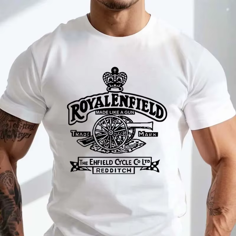 T-shirt de cyclisme rétro classique Royal Enfield avec logo pistolet, style urbain, imprimé pour homme