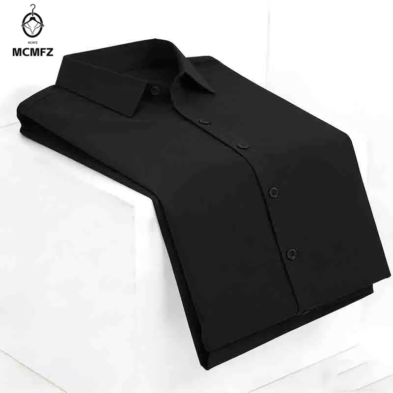 Chemise habillée noire pour homme, sans repassage, à manches courtes, boutonnée, col rabattu, pour le bureau