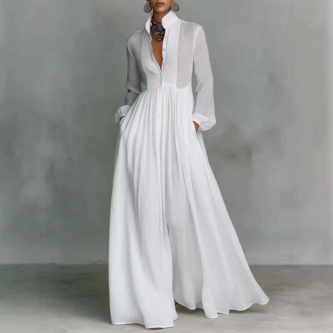 Robe longue élégante pour femmes, automne-hiver 2025, manches longues, robe maxi blanche décontractée