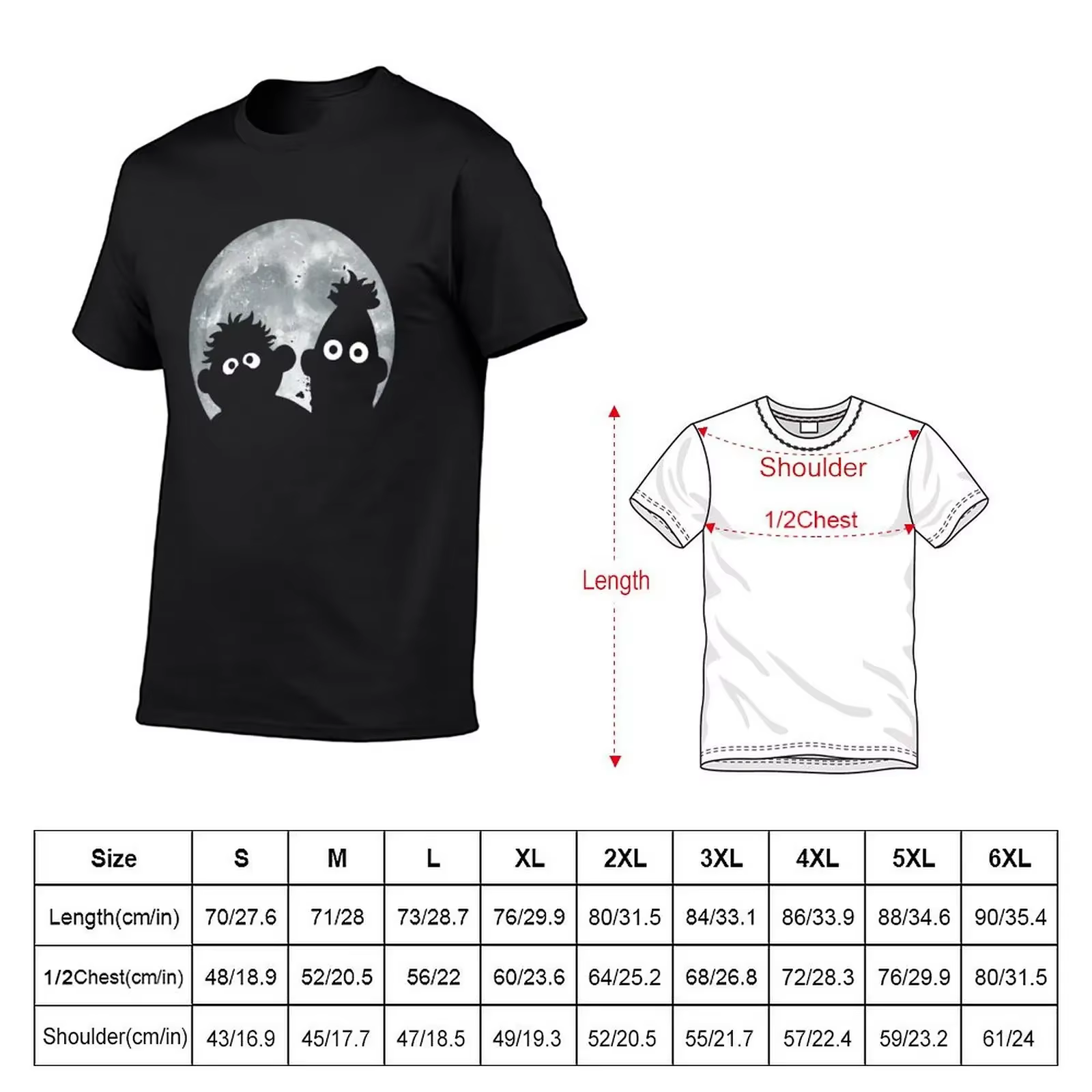Ernie et Bert Moon T-Shirt séchage rapide Blouse homme vêtements noir t-shirts pour hommes