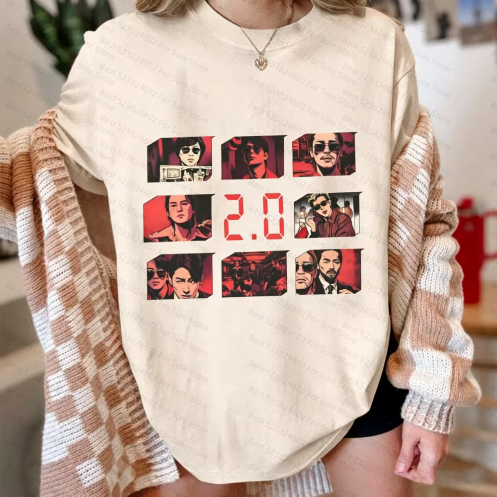 T-shirt graphique unisexe en coton décontracté avec personnage de drama coréen 2.0