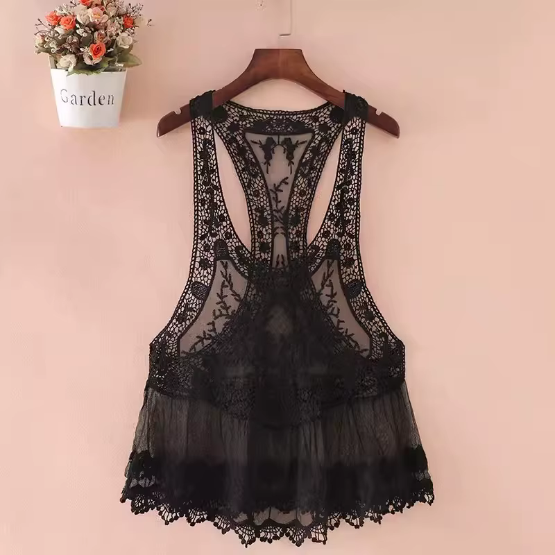 INSPIRED-Débardeur en dentelle crochetée style bohème pour femme