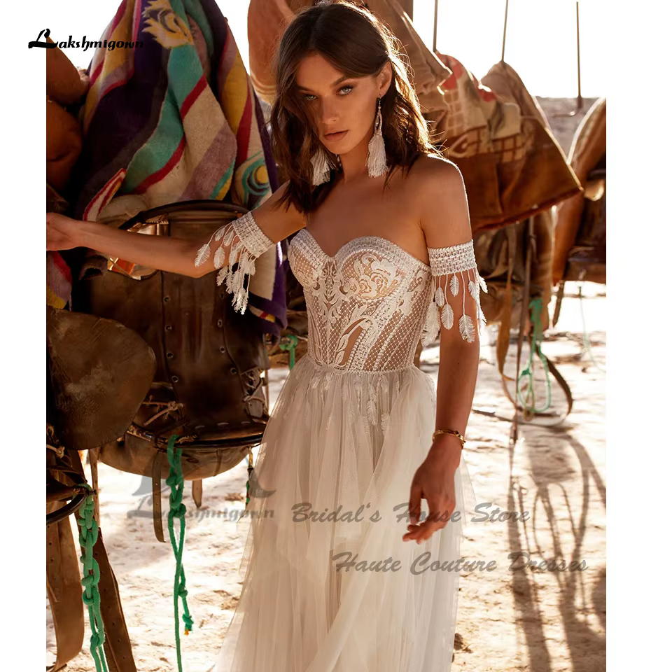 Yanshmigown-Robe de mariée bohème à lacets dans le dos pour femme, robes de mariée civil, champagne sexy, quel que soit le corset personnalisé, été 2024