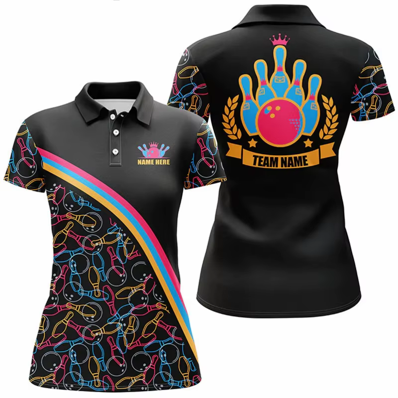 Polo à motif de Bowling coloré pour hommes et femmes