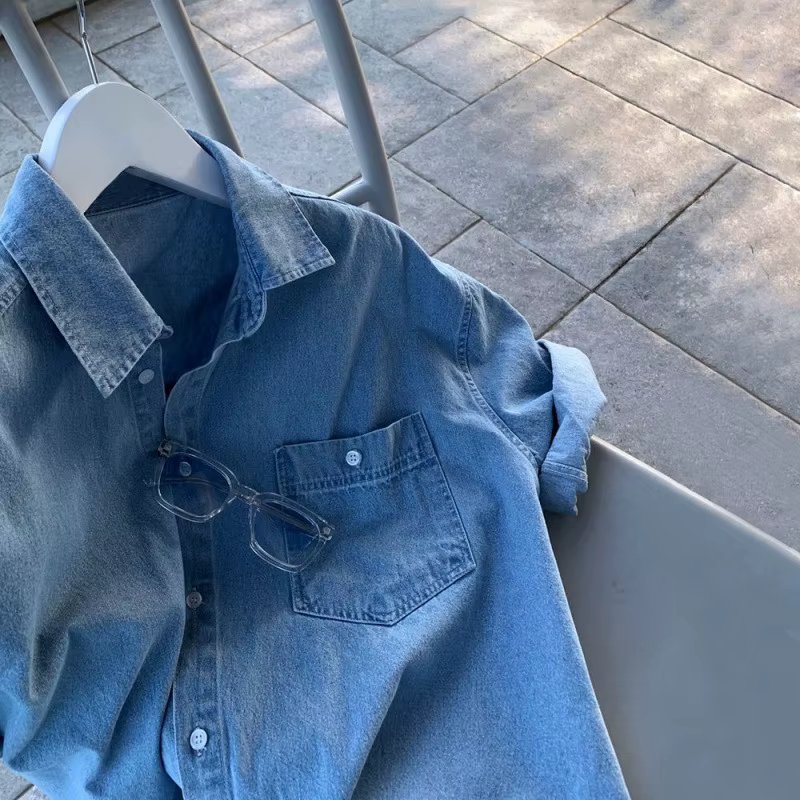 Chemise en jean délavé à manches courtes pour homme – Style décontracté et ample pour l'été