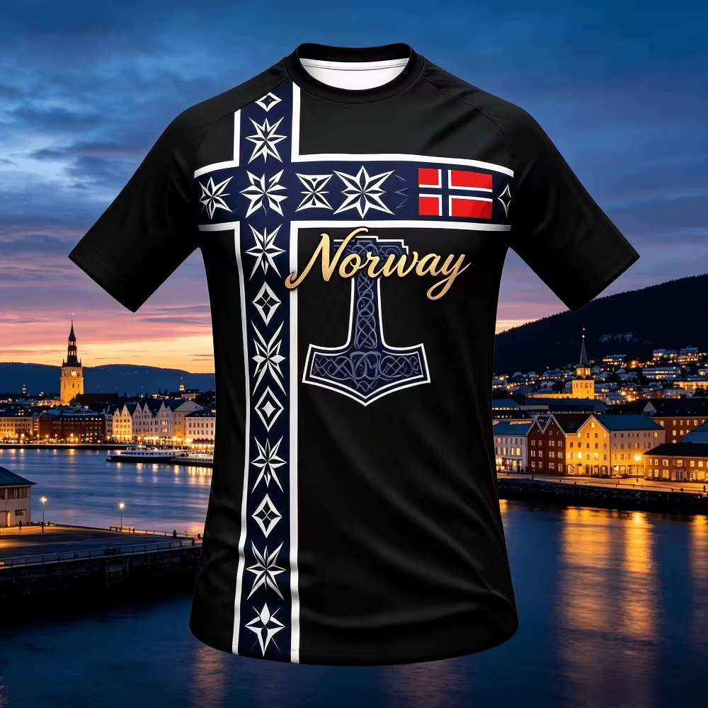 Maillot de football nordique style ethnique viking 2026 pour supporters norvégiens – Haut décontracté respirant pour