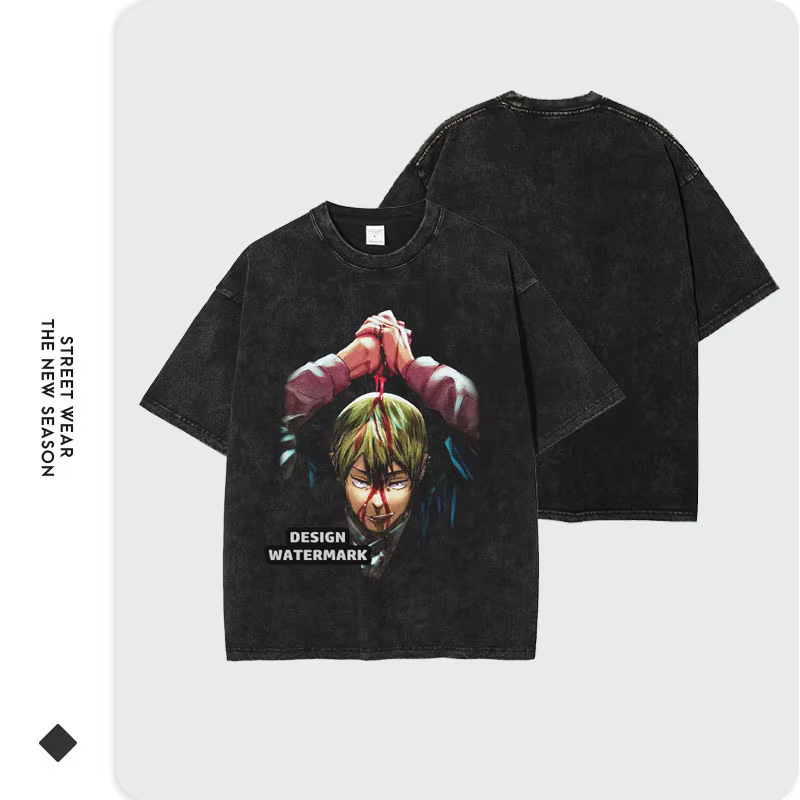 T-shirt Zenin Naoya Vintage Lavé Anime Jujutsu Kaisen T-shirts Oversize CHOSO Manches Courtes Tops Rétro Hommes 100% Coton