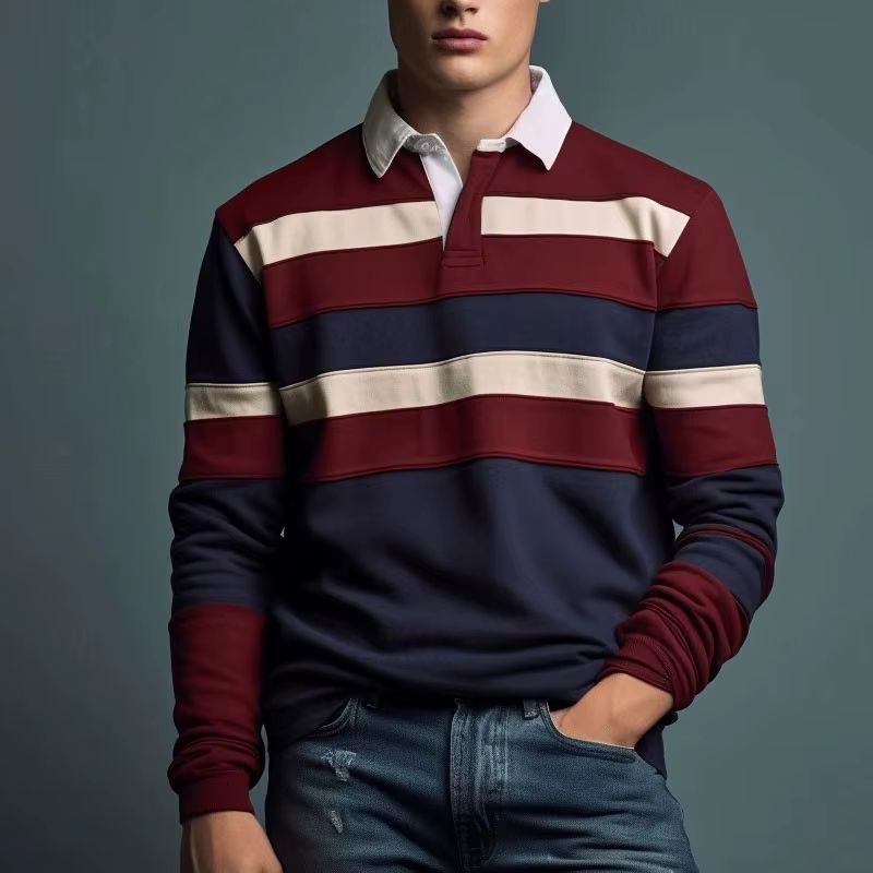 Nouveau en rayé graphique polos pour hommes Simple automne affaires 3D imprimé à manches longues Golf Polo décontracté usage quotidien t-shirts hauts
