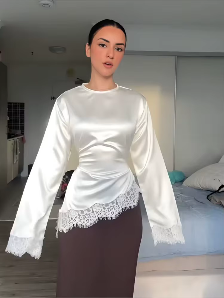 T-shirt en dentelle décontracté pour femme