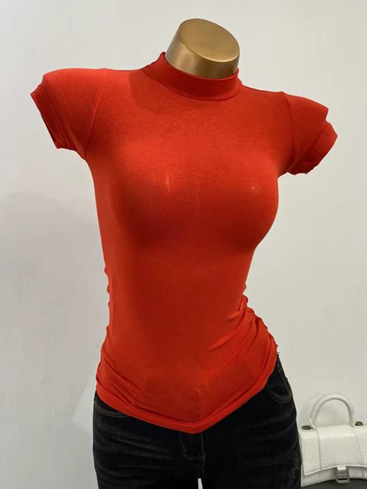 T-shirt à Manches Courtes et Col Mi-haut