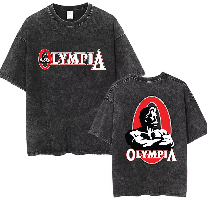 T-shirt graphique vintage délavé pour homme Olympia Gym 2026