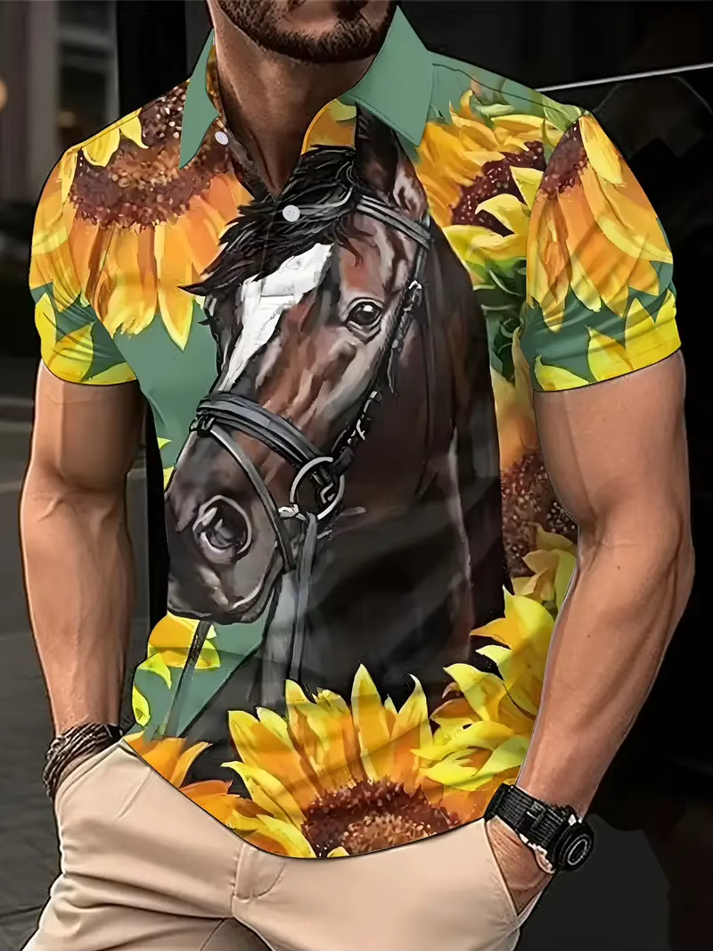 Polo graphique cheval Harajuku pour hommes