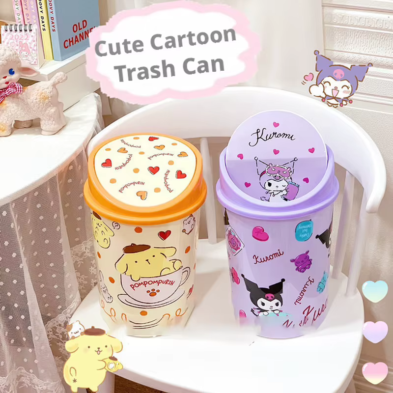 Poubelle à couvercle rabattable Hello Kitty – Parfaite pour les bureaux de chambre, les coins de coiffeuse et autres zones de la pièce